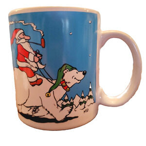 Message Mugs Santa Riding Polar Bear Tea Mug Coffee Cup Adult's Collectible Xmas